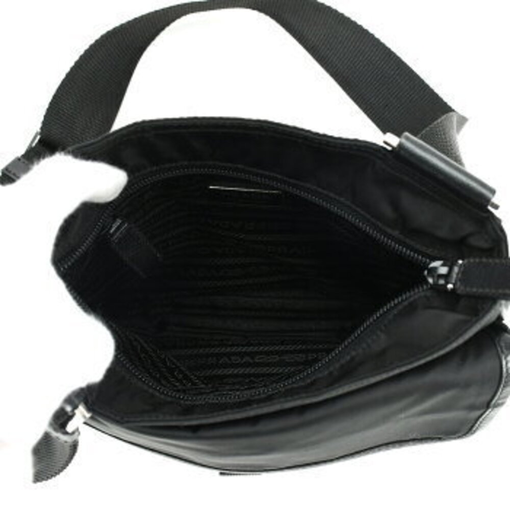 Prada Black Logo Leather Shoulder Crossbody Triangle Bag Saffiano Tessuto - Picture 6 of 8
